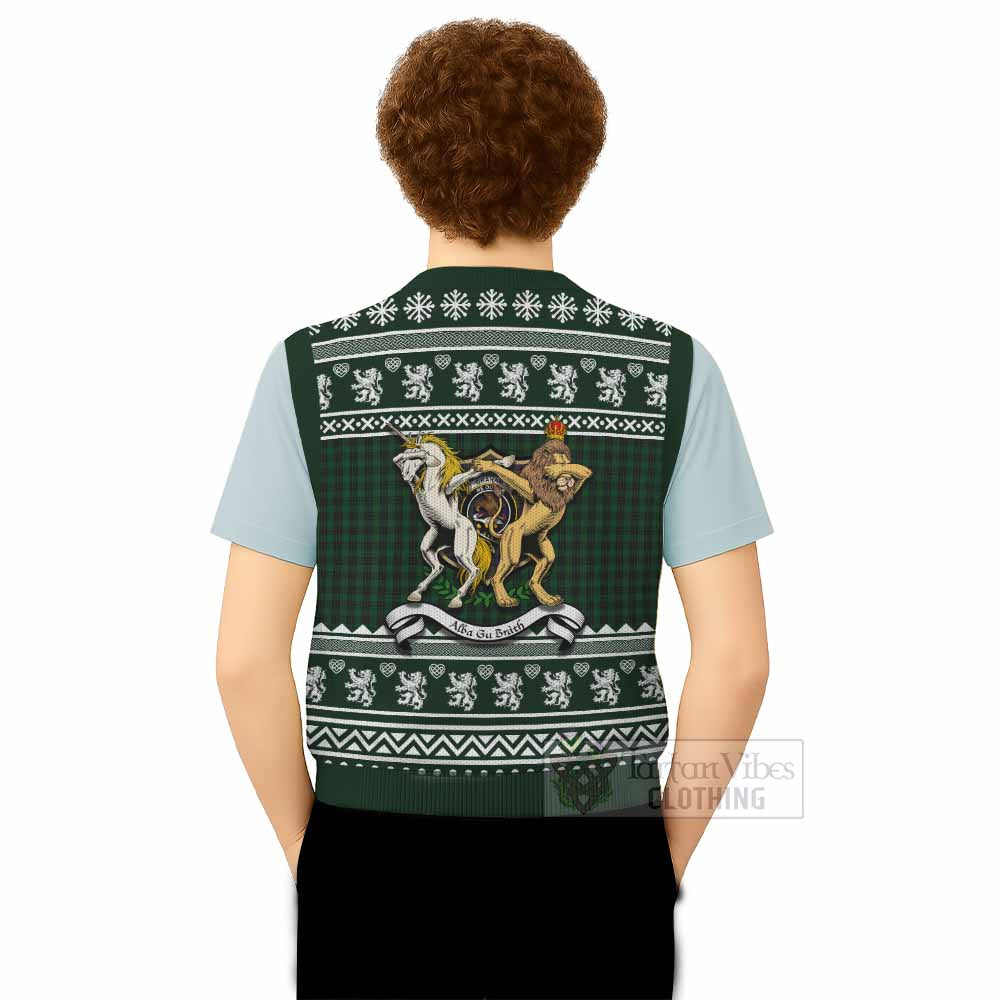 Graham Clan Tartan Crest Christmas Knitted V-Neck Vest Coat of Arms Funny Style - Tartan Vibes Clothing