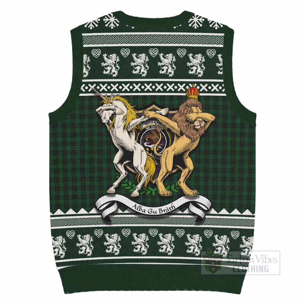 Graham Clan Tartan Crest Christmas Knitted V-Neck Vest Coat of Arms Funny Style - Tartan Vibes Clothing