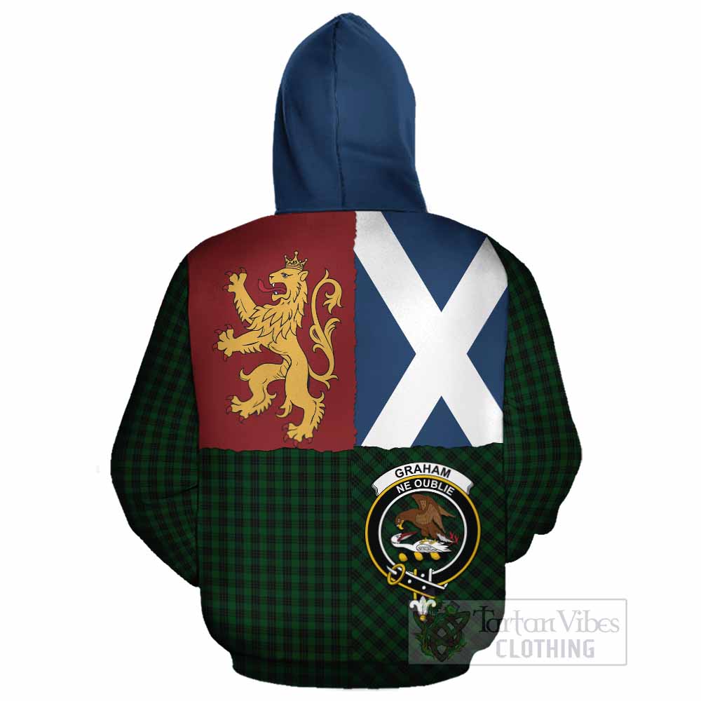 Graham Crest Tartan Cotton Hoodie with Lion Rampant Saltire Style - Tartan Vibes Clothing