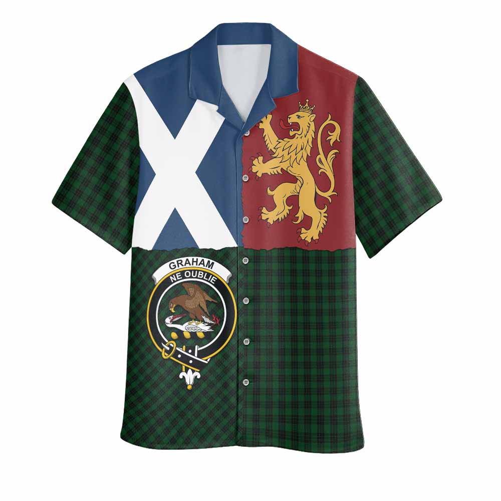 Graham Crest Tartan Hawaiian Shirt with Lion Rampant Saltire Style