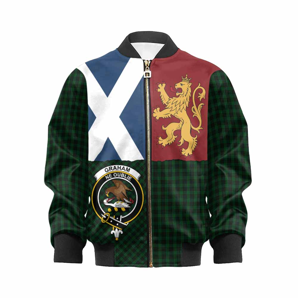 Graham Crest Tartan Kid Bomber Jacket with Lion Rampant Saltire Style - Tartan Vibes Clothing
