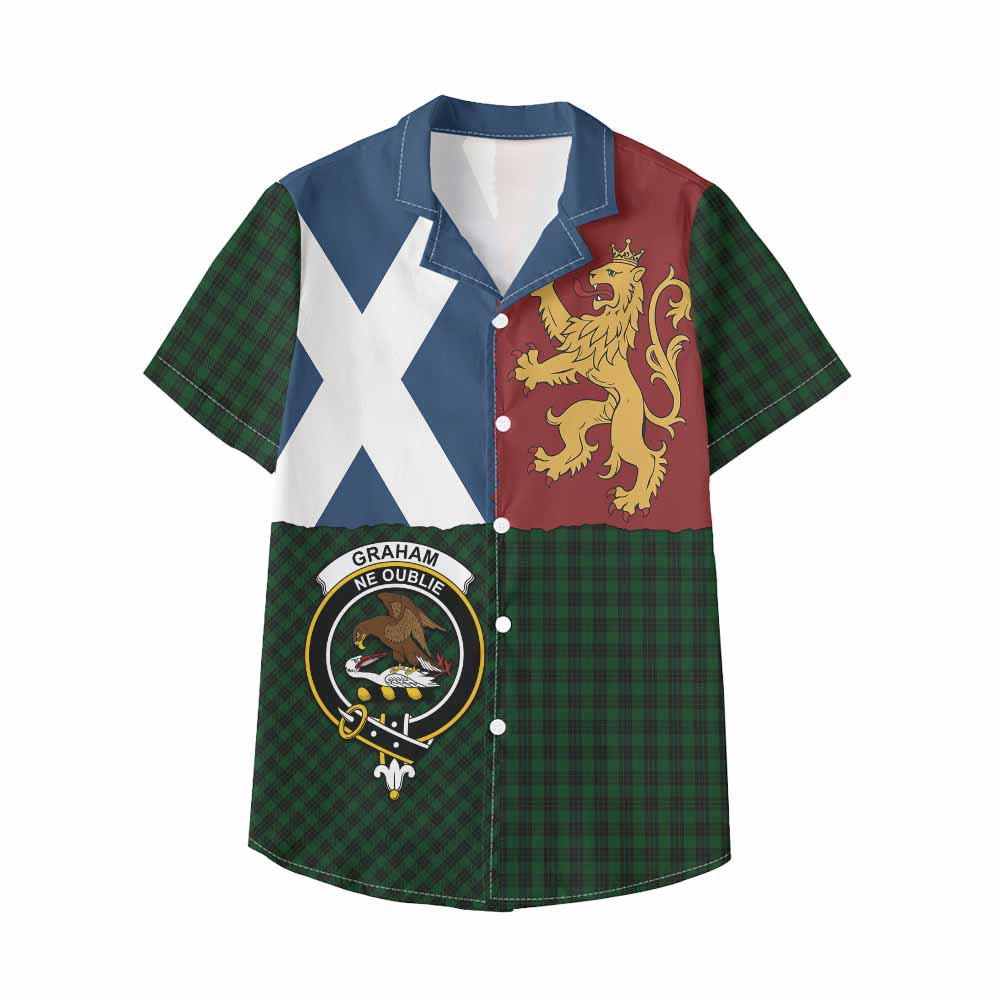 Graham Crest Tartan Kid Hawaiian Shirt with Lion Rampant Saltire Style - Tartan Vibes Clothing