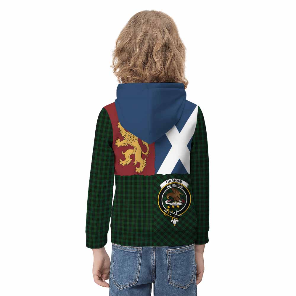 Graham Crest Tartan Kid Hoodie with Lion Rampant Saltire Style - Tartan Vibes Clothing