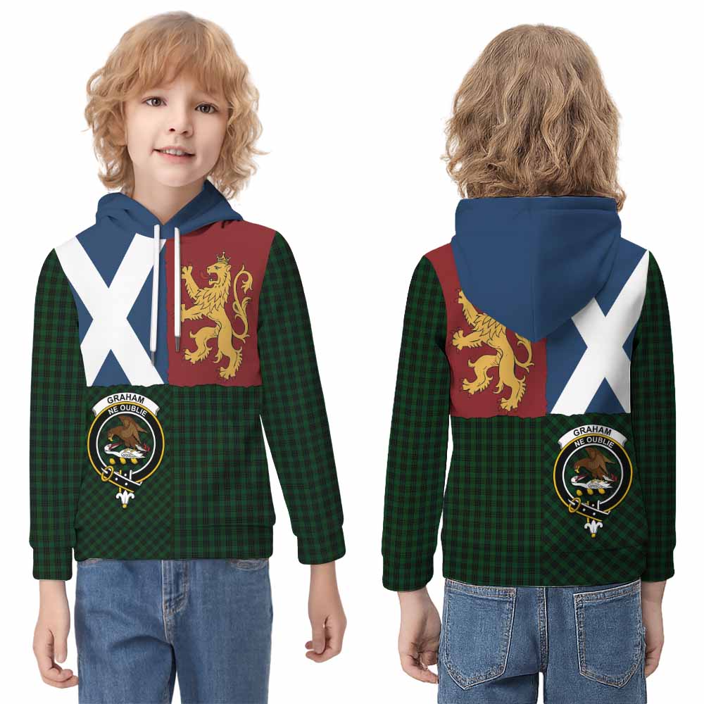 Graham Crest Tartan Kid Hoodie with Lion Rampant Saltire Style - Tartan Vibes Clothing