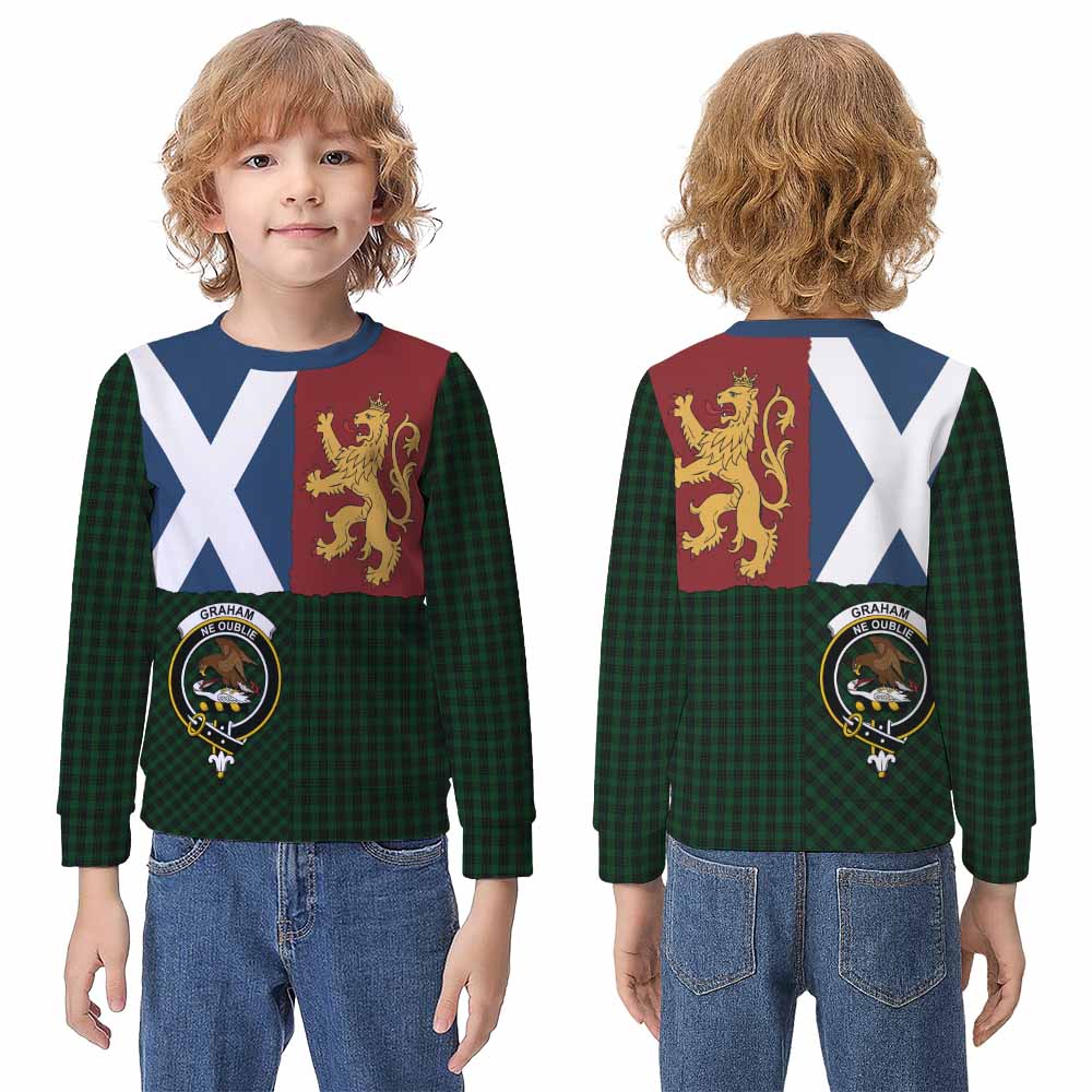 Graham Crest Tartan Kid Knitted Sweatshirt with Lion Rampant Saltire Style - Tartan Vibes Clothing