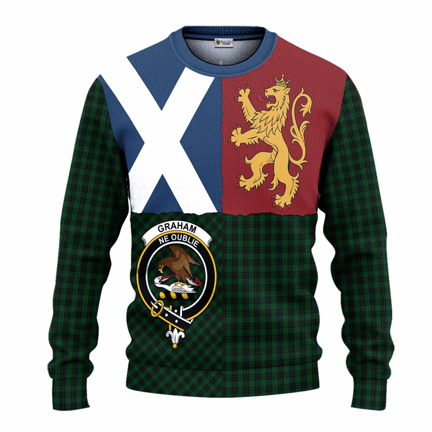 Graham Crest Tartan Knitted Sweater with Lion Rampant Saltire Style