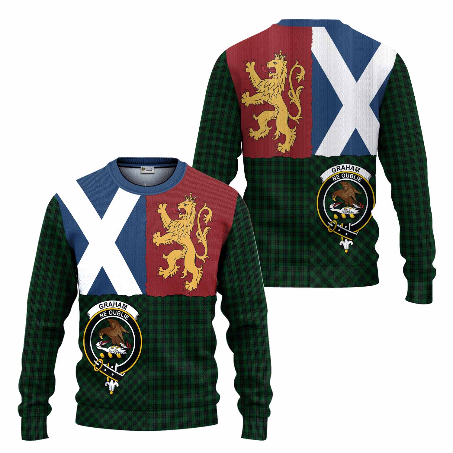 Graham Crest Tartan Knitted Sweater with Lion Rampant Saltire Style