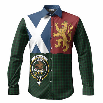 Graham Crest Tartan Long Sleeve Button Shirts with Lion Rampant Saltire Style