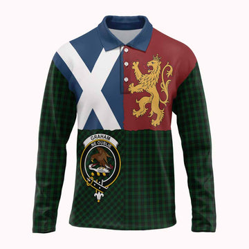 Graham Crest Tartan Long Sleeve Polo Shirt with Lion Rampant Saltire Style
