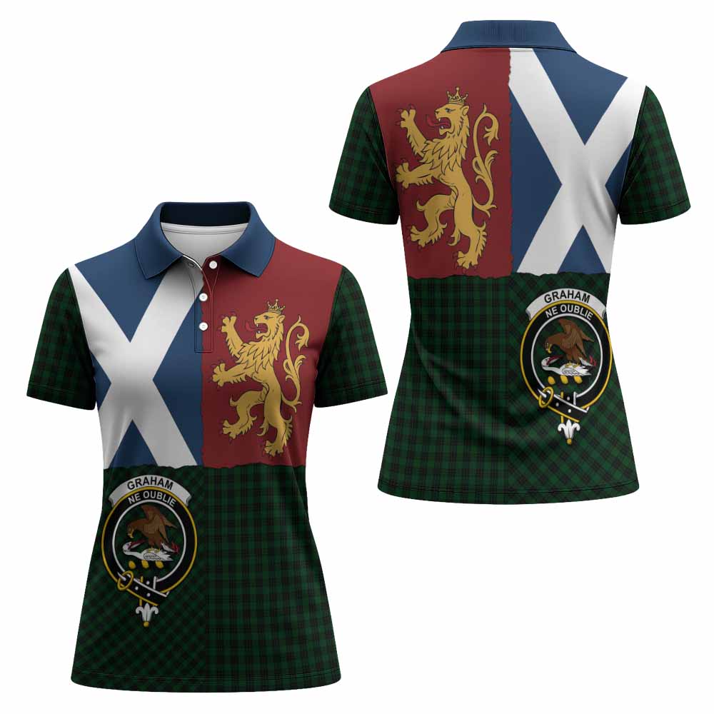 Graham Crest Tartan Women Polo Shirt with Lion Rampant Saltire Style