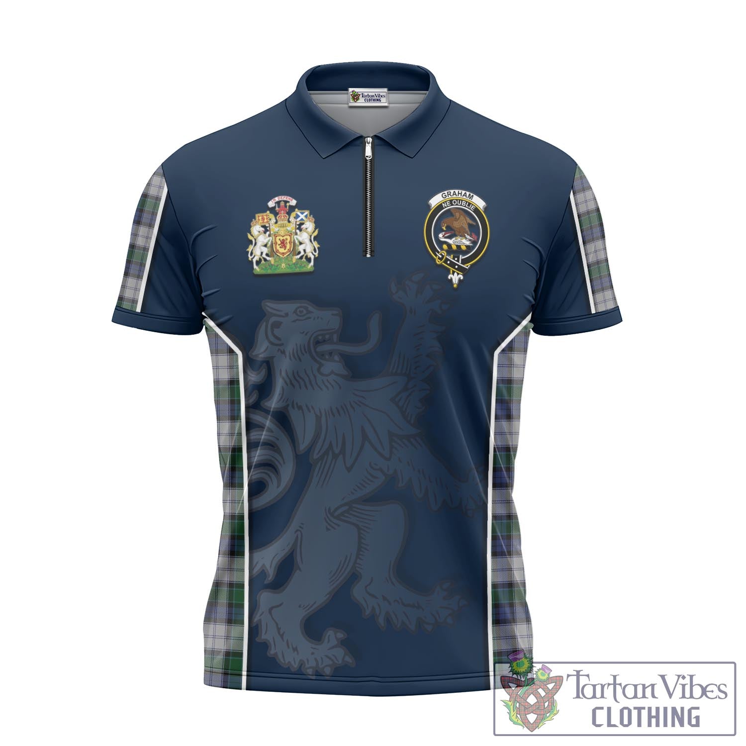 Tartan Vibes Clothing Graham Dress Tartan Zipper Polo Shirt with Family Crest and Lion Rampant Vibes Sport Style
