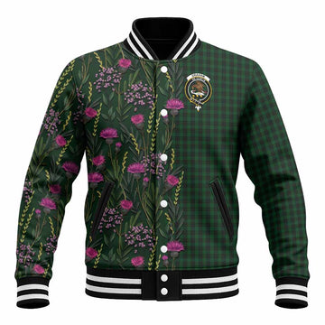 Graham Family Crest Tartan Baseball Jacket Scottish Thistle Flower Pattern Half Style