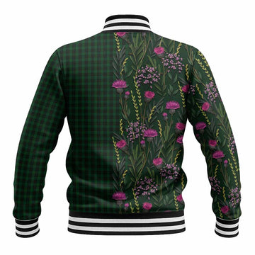 Graham Family Crest Tartan Baseball Jacket Scottish Thistle Flower Pattern Half Style