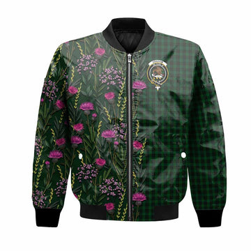 Graham Family Crest Tartan Bomber Jacket Scottish Thistle Flower Pattern Half Style