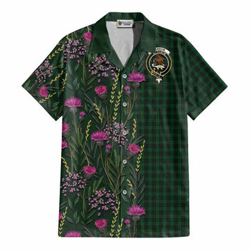 Graham Family Crest Tartan Cotton Hawaiian Shirt Scottish Thistle Flower Pattern Half Style