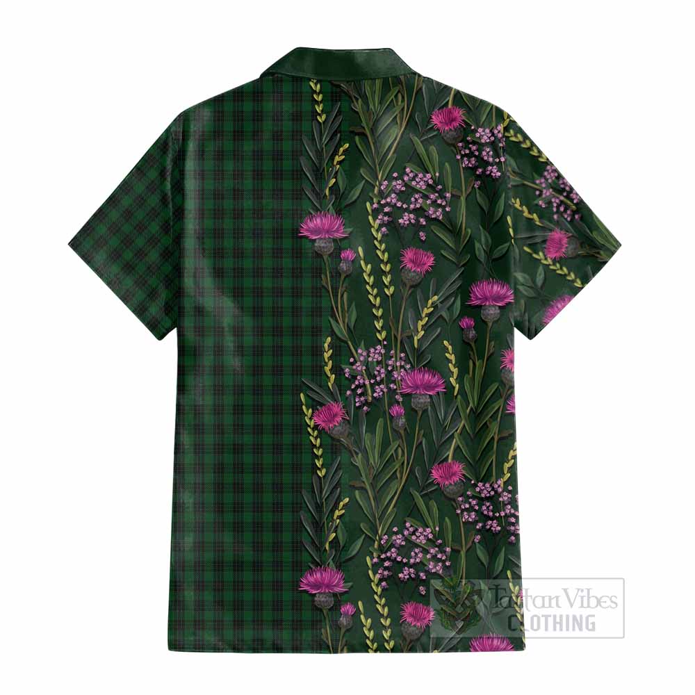 Graham Family Crest Tartan Cotton Hawaiian Shirt Scottish Thistle Flower Pattern Half Style - Tartan Vibes Clothing