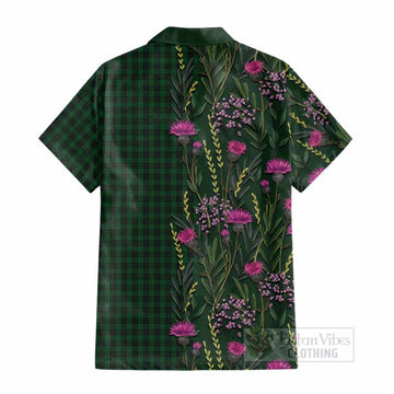 Graham Family Crest Tartan Cotton Hawaiian Shirt Scottish Thistle Flower Pattern Half Style
