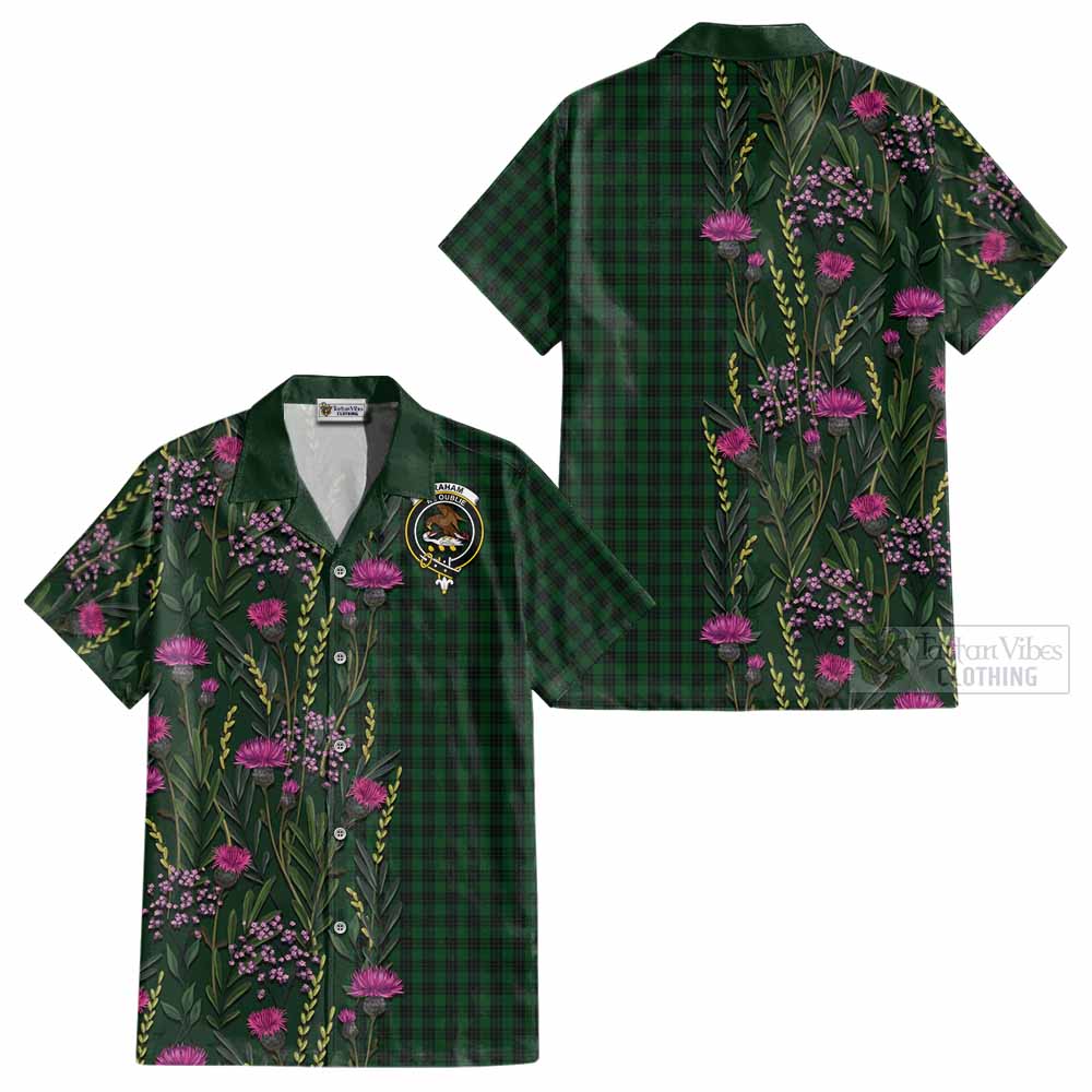 Graham Family Crest Tartan Cotton Hawaiian Shirt Scottish Thistle Flower Pattern Half Style - Tartan Vibes Clothing