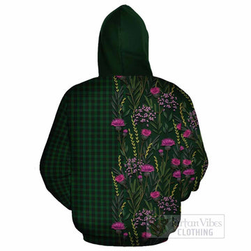 Graham Family Crest Tartan Cotton Hoodie Scottish Thistle Flower Pattern Half Style