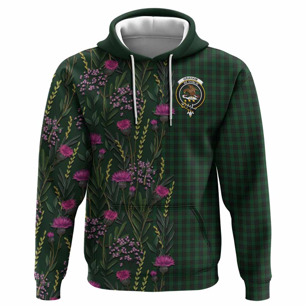 Graham Family Crest Tartan Hoodie Scottish Thistle Flower Pattern Half Style - Tartan Vibes Clothing