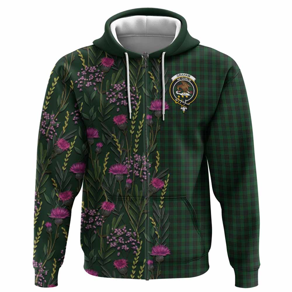 Graham Family Crest Tartan Hoodie Scottish Thistle Flower Pattern Half Style - Tartan Vibes Clothing