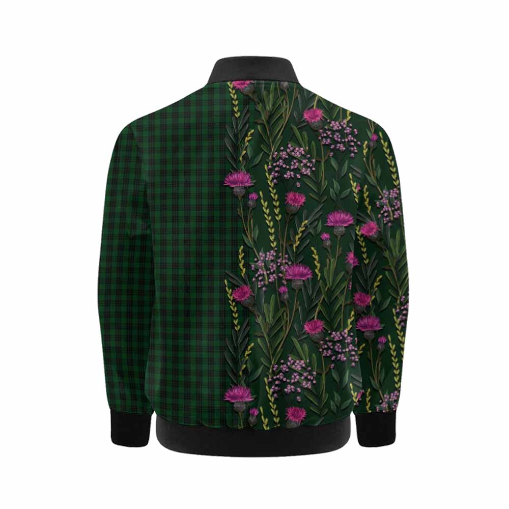 Graham Family Crest Tartan Kid Bomber Jacket Scottish Thistle Flower Pattern Half Style - Tartan Vibes Clothing