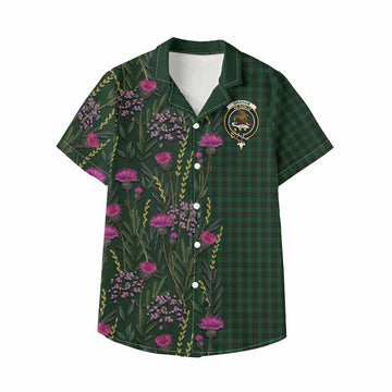 Graham Family Crest Tartan Kid Hawaiian Shirt Scottish Thistle Flower Pattern Half Style - Tartan Vibes Clothing