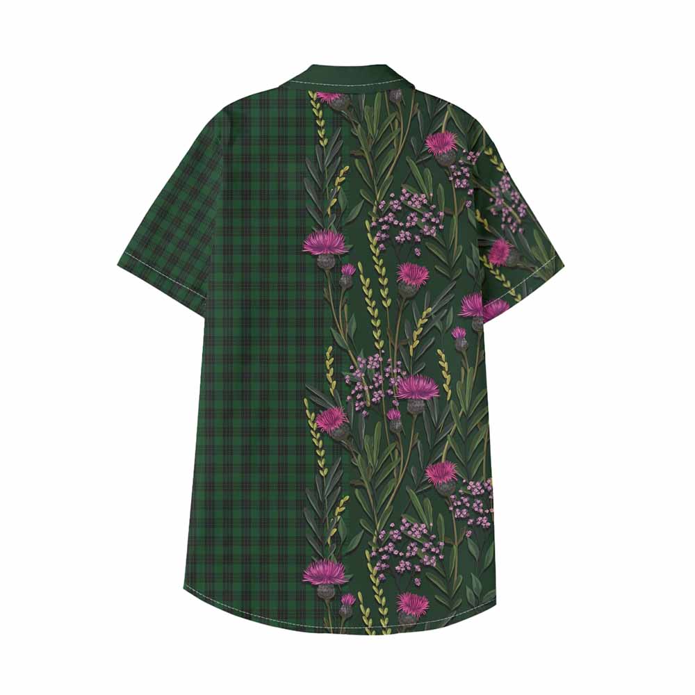 Graham Family Crest Tartan Kid Hawaiian Shirt Scottish Thistle Flower Pattern Half Style - Tartan Vibes Clothing