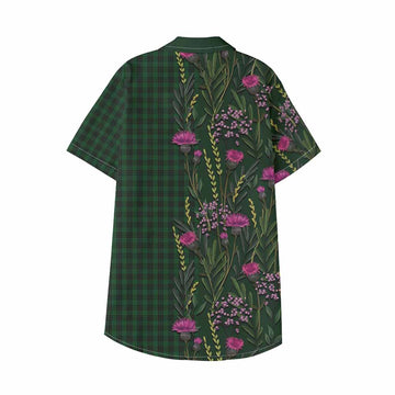 Graham Family Crest Tartan Kid Hawaiian Shirt Scottish Thistle Flower Pattern Half Style - Tartan Vibes Clothing