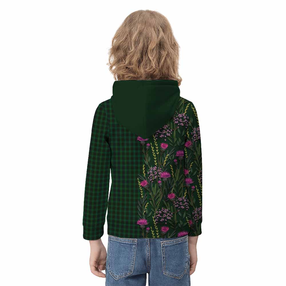 Graham Family Crest Tartan Kid Hoodie Scottish Thistle Flower Pattern Half Style - Tartan Vibes Clothing