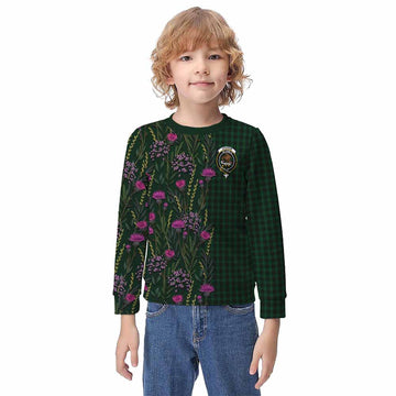 Graham Family Crest Tartan Kid Knitted Sweatshirt Scottish Thistle Flower Pattern Half Style