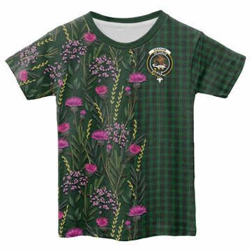 Graham Family Crest Tartan Kid T-shirt Scottish Thistle Flower Pattern Half Style - Tartan Vibes Clothing