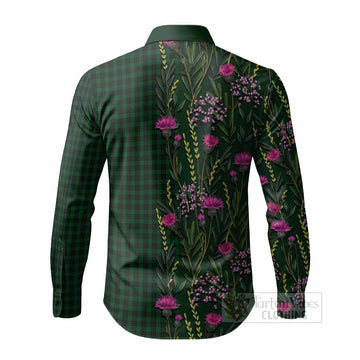 Graham Family Crest Tartan Long Sleeve Button Shirts Scottish Thistle Flower Pattern Half Style