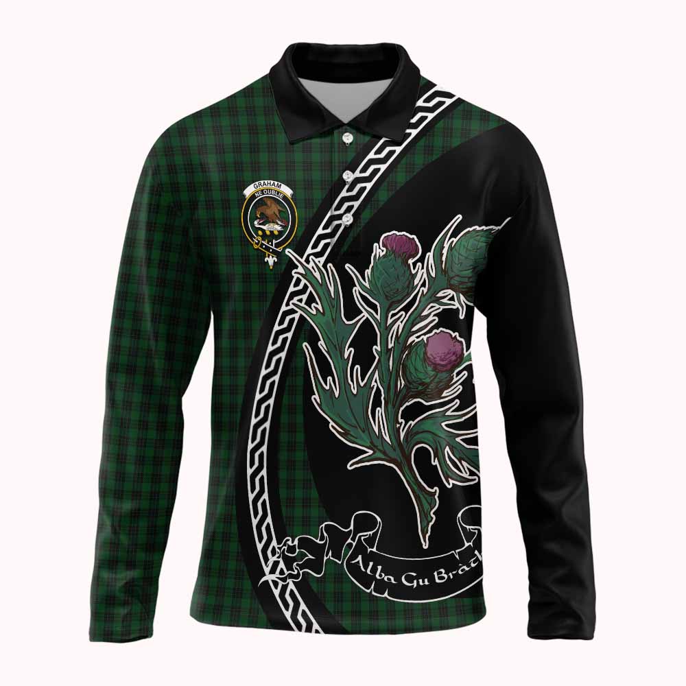 Graham Family Crest Tartan Long Sleeve Polo Shirt Alba Thistle Inspired - Tartan Vibes Clothing