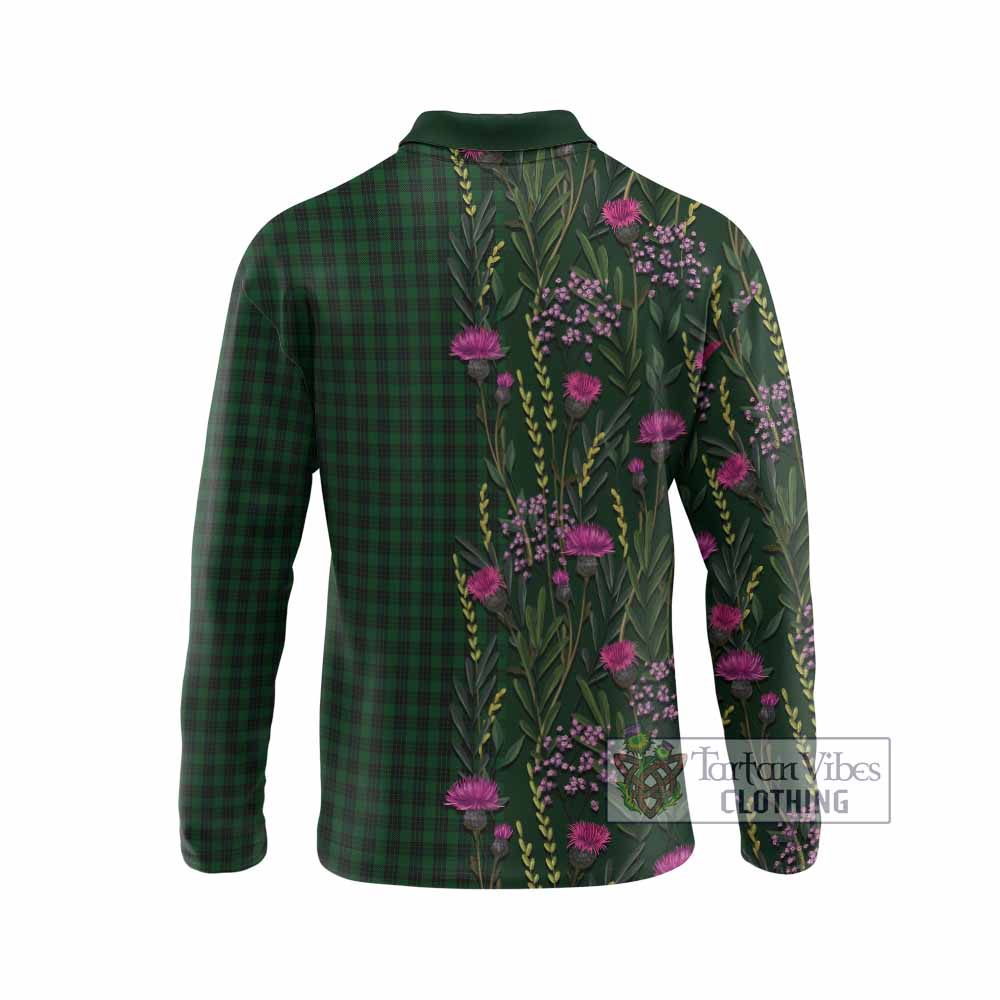 Graham Family Crest Tartan Long Sleeve Polo Shirt Scottish Thistle Flower Pattern Half Style - Tartan Vibes Clothing