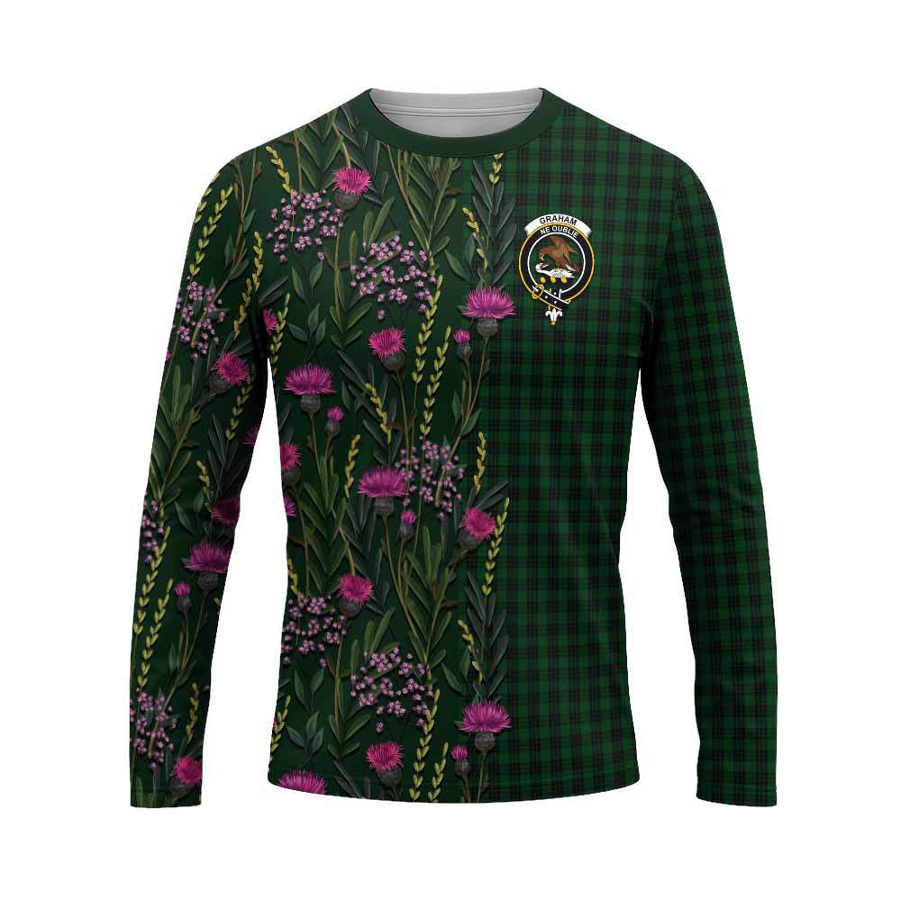 Graham Family Crest Tartan Long Sleeve T-Shirt Scottish Thistle Flower Pattern Half Style - Tartan Vibes Clothing
