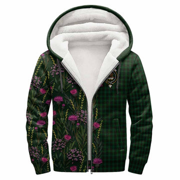 Graham Family Crest Tartan Sherpa Hoodie Scottish Thistle Flower Pattern Half Style