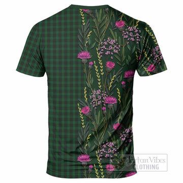 Graham Family Crest Tartan T-Shirt Scottish Thistle Flower Pattern Half Style
