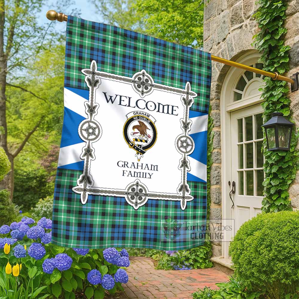 Graham Family Crest Tartan Welcome Garden Flag Saltire Harmony Style - Tartan Vibes Clothing