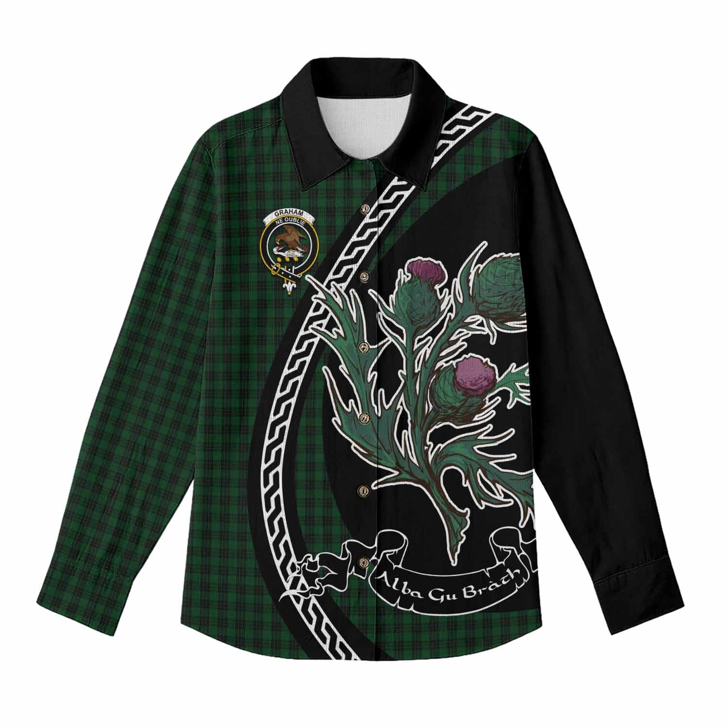 Graham Family Crest Tartan Women Casual Shirt Alba Thistle Inspired - Tartan Vibes Clothing