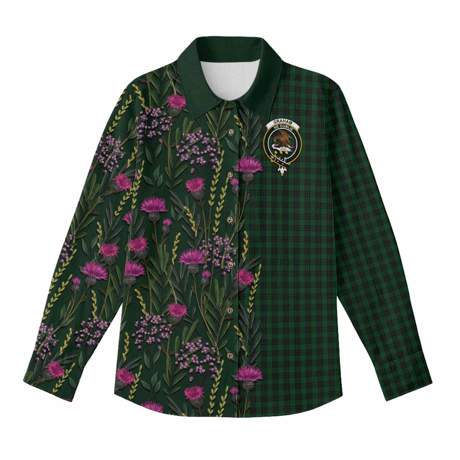 Graham Family Crest Tartan Women Casual Shirt Scottish Thistle Flower Pattern Half Style - Tartan Vibes Clothing