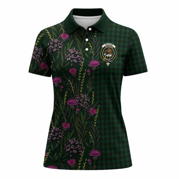 Graham Family Crest Tartan Women Polo Shirt Scottish Thistle Flower Pattern Half Style