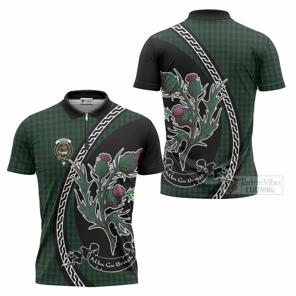 Graham Family Crest Tartan Zipper Polo Shirt Alba Thistle Inspired - Tartan Vibes Clothing