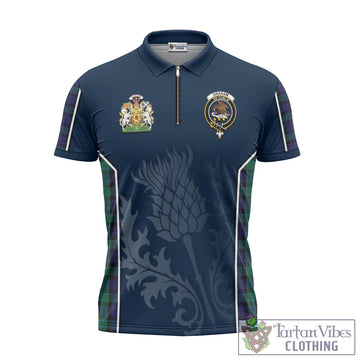 Graham of Menteith Tartan Zipper Polo Shirt with Family Crest and Scottish Thistle Vibes Sport Style
