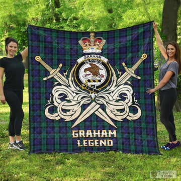 Graham of Menteith Tartan Quilt with Clan Crest and the Golden Sword of Courageous Legacy