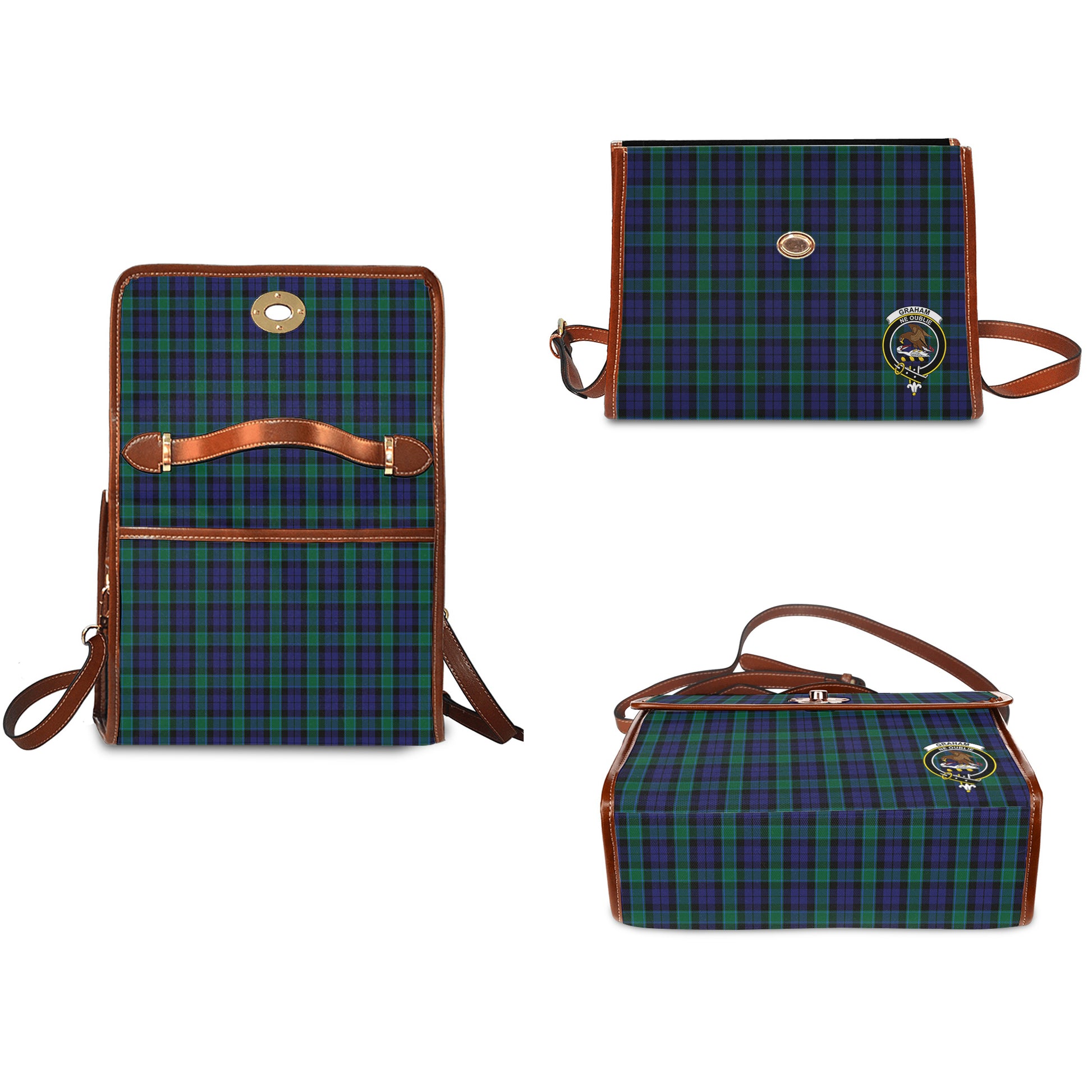 graham-of-menteith-tartan-leather-strap-waterproof-canvas-bag-with-family-crest