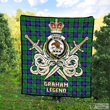 Graham of Menteith Modern Tartan Quilt with Clan Crest and the Golden Sword of Courageous Legacy