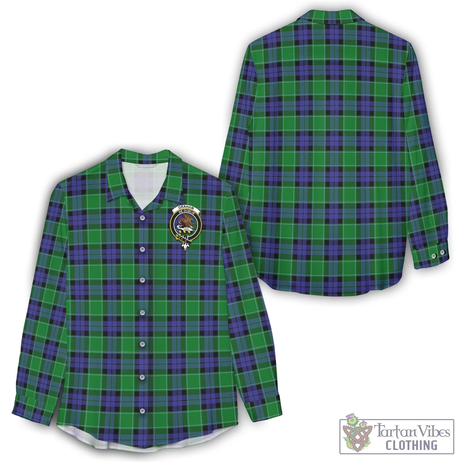 Tartan Vibes Clothing Graham of Menteith Modern Tartan Womens Casual Shirt with Family Crest