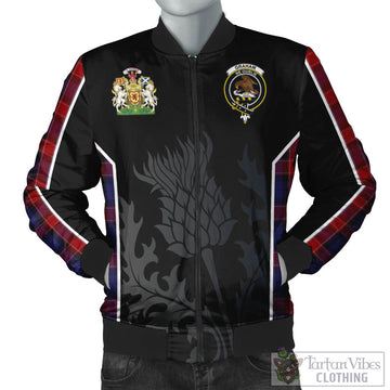 Graham of Menteith Red Tartan Bomber Jacket with Family Crest and Scottish Thistle Vibes Sport Style
