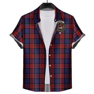 Graham of Menteith Red Tartan Short Sleeve Button Down Shirt with Family Crest